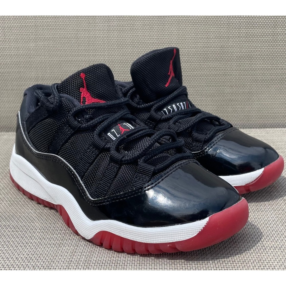 Jordan 11 Retro Low Bred Black Red Sneakers FV5116-006 Kids Size 1Y